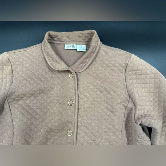 Keneth Too! Women’s Jacket Button Up Collared Quilted Tan Khaki PS Petite Small - Picture 2 of 10
